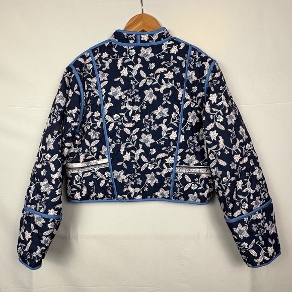 Women Quilted Cropped Reversible Open Front Jacket Sz M Cottagecore Country Boho - Picture 3 of 15